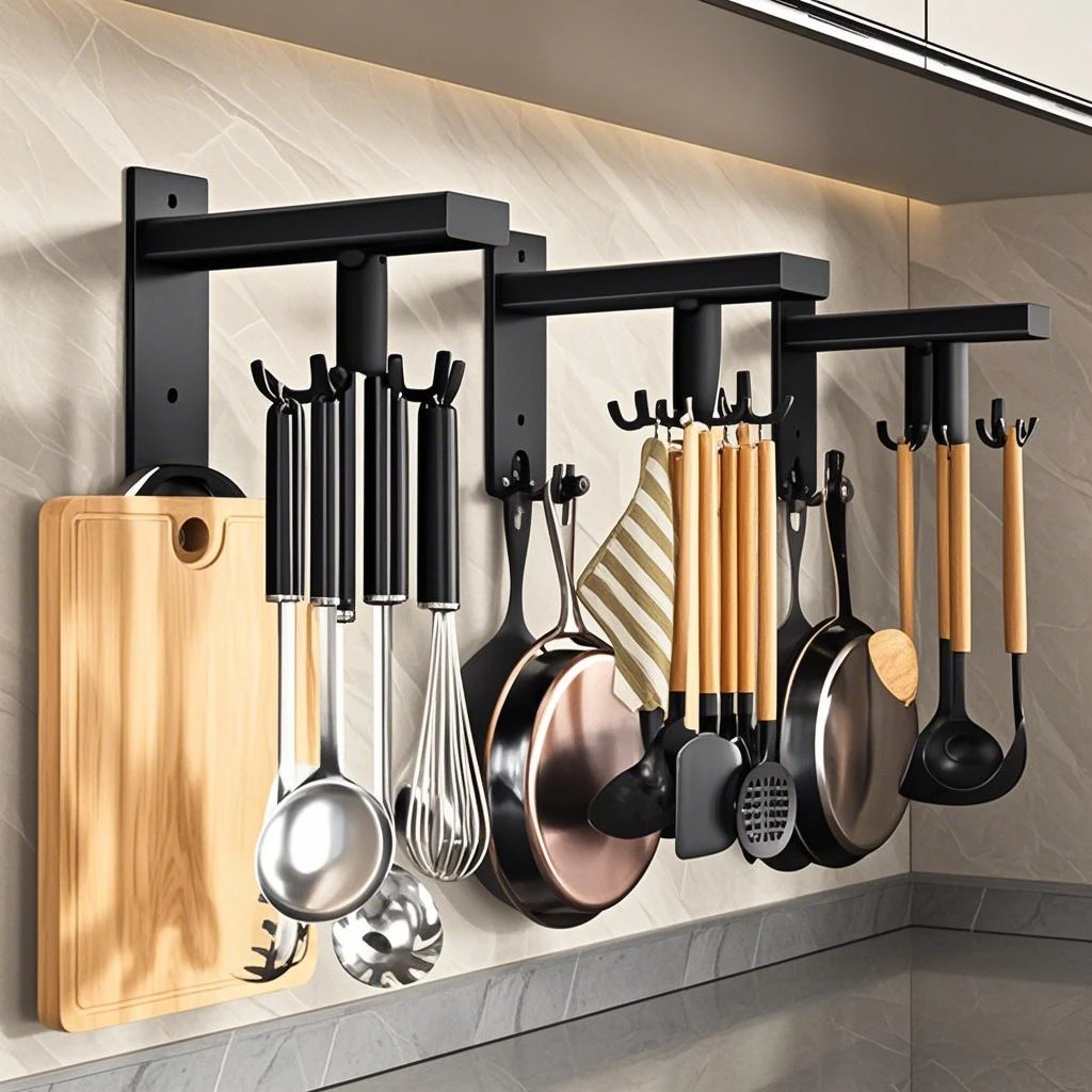 360 °   Organizador de cocina de aluminio con espacio giratorio, estante de pared multifuncional impermeable, utensilios/toallas/épices de gran capacidad - imagen 5