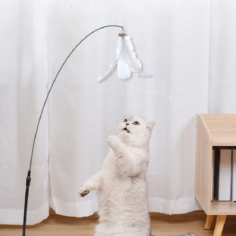 Palo interactivo de plumas para gatos, juguete suave, varilla fija, burlas, juego para mascotas de interior, Accesorios para ejercicio - imagen 5