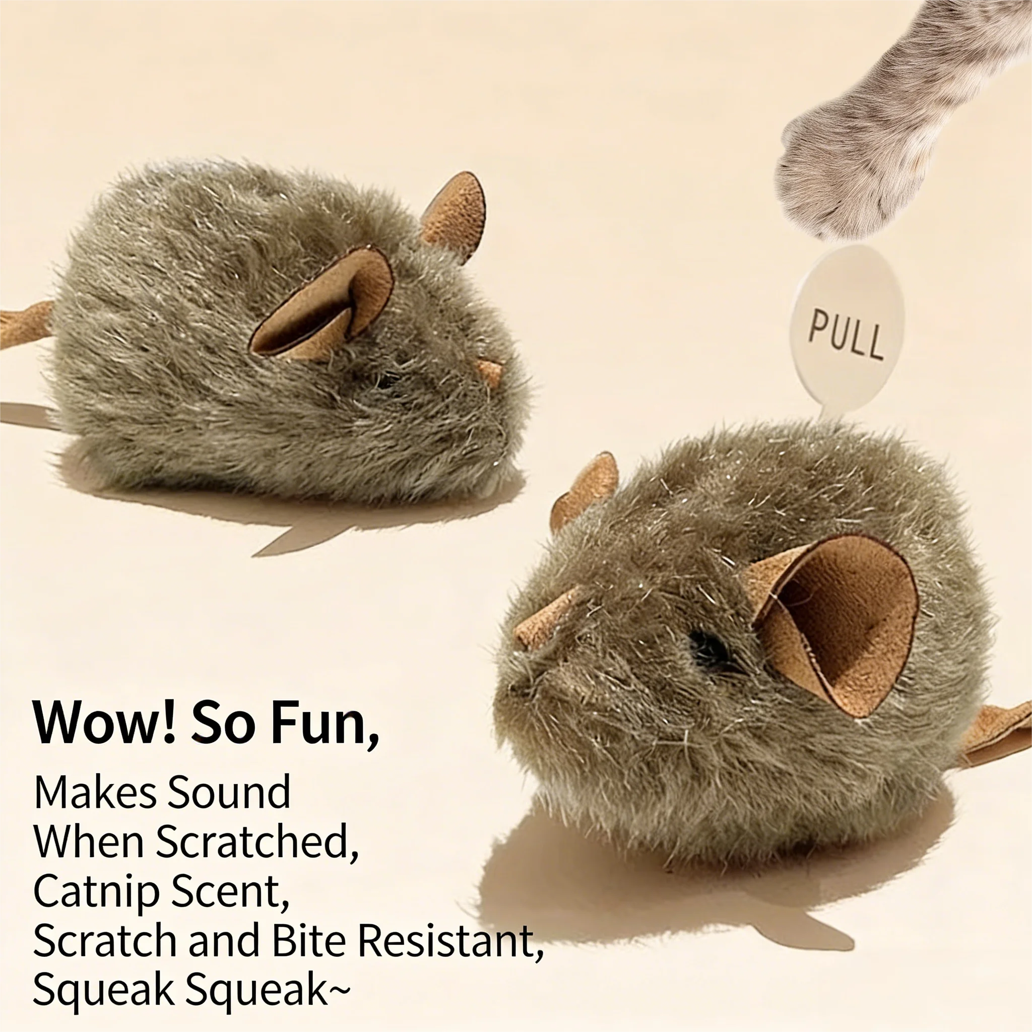 1/5 Uds. Ratón interactivo de peluche para gato, juguete para masticar, ratones de imitación chirriantes, juguete para gatito resistente a mordeduras, suministros de juguetes interactivos para gatos de peluche - imagen 4