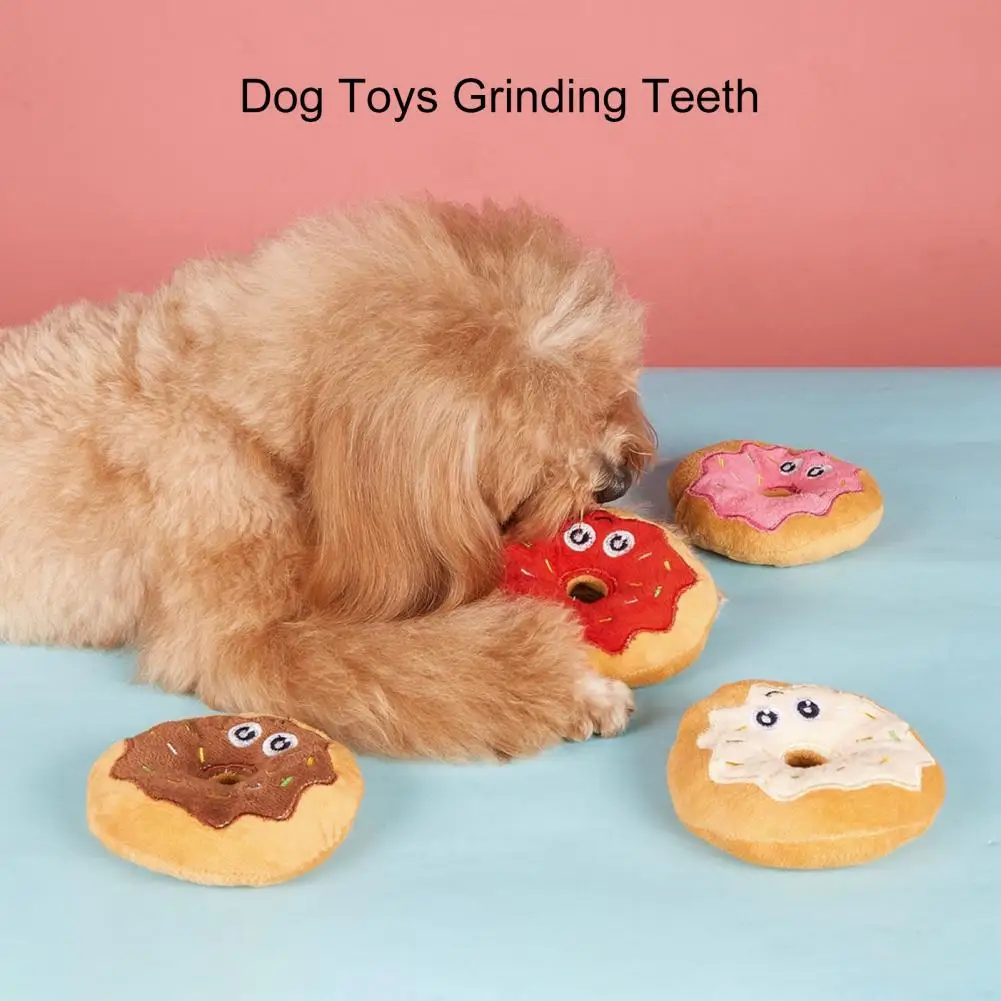 Juguetes Para Perros con forma de Donut, juguete de peluche, resistente a las mordeduras, divertido para aliviar el estrés con sonido chirriante, perros pequeños/medianos - imagen 4