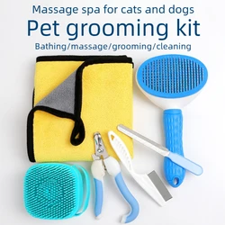 Juego de aseo para mascotas, peine de masaje para baño de limpieza, peine para Limpieza del cabello, toalla, peine para pulgas, artefacto Universal para gatos y perros, productos para mascotas