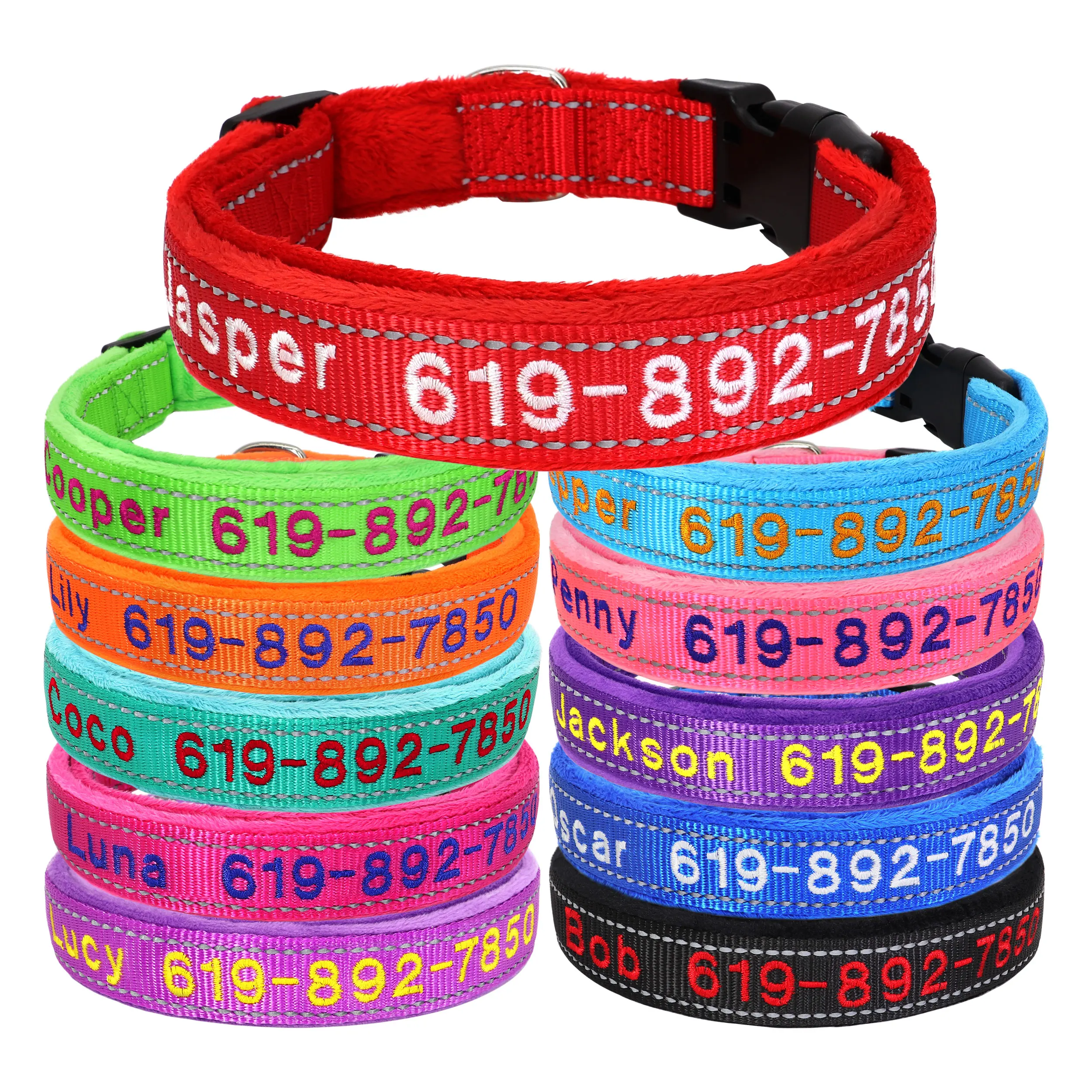 Collar de Perro Bordado Personalizado con Nylon Reflectante - imagen 2