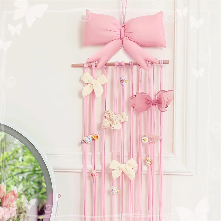Organizador madera colgante accesorios cabello pinzas lazo grande niñas - imagen 4