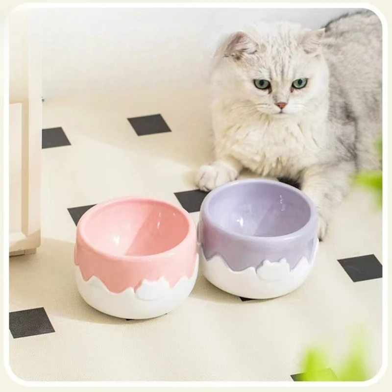 Cuencos creativos de cerámica antiobturn para agua potable, columna Cervical, bonito patrón de cáscara de huevo, cuenco para perros y gatos, 1 ud.