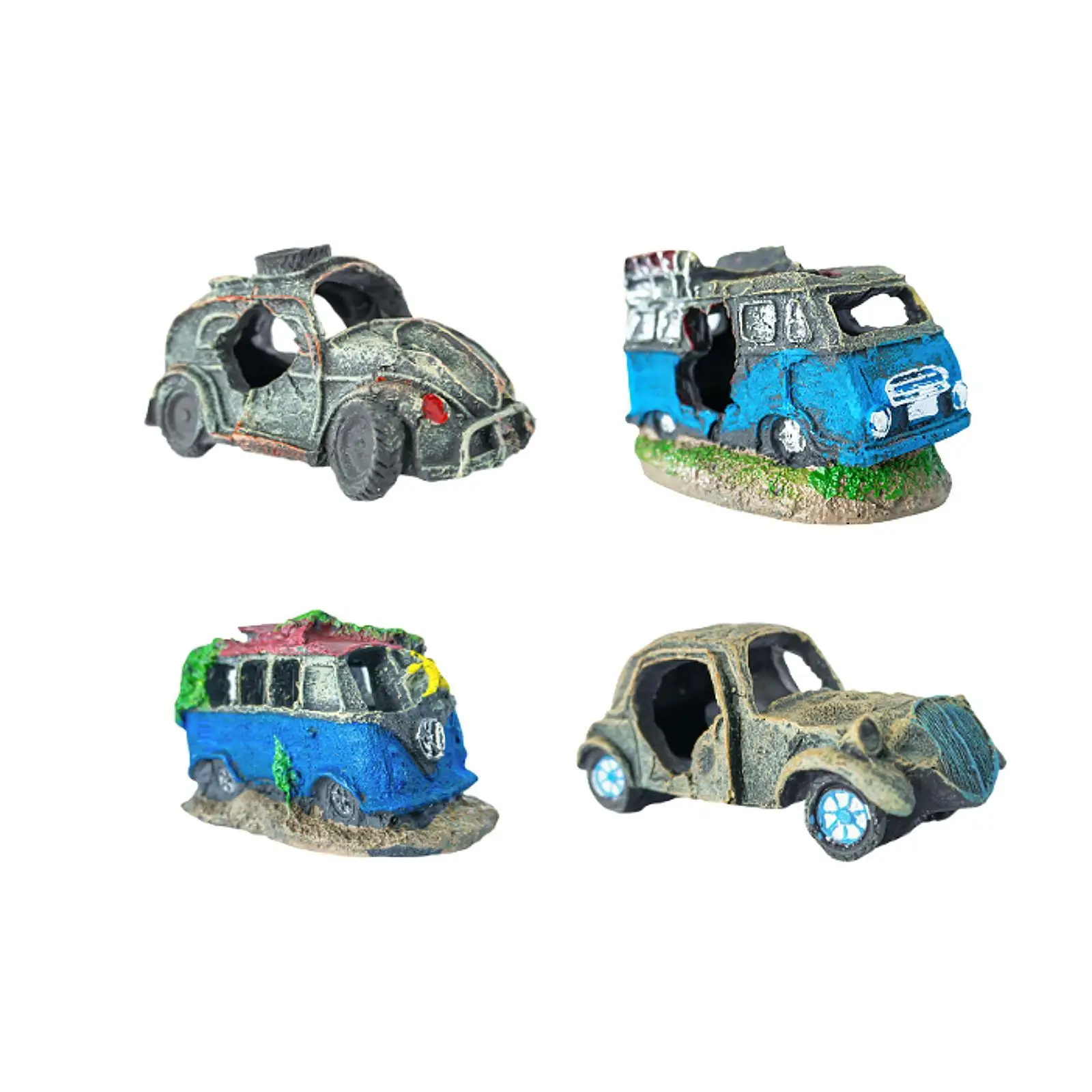 Car Wreck Aquarium Decor Resin Ornament Scenery,Novelty for Rest Play,Figurine,Fishes Tank Decoration Fishes Shrimps Shelter