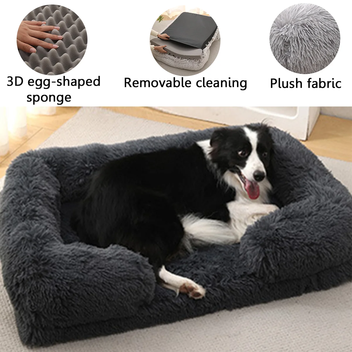 Cama cuadrada felpa invierno perros gatos sofá almohadilla extraíble - imagen 3