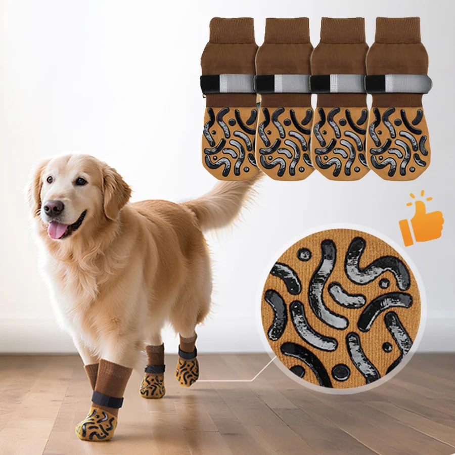 Calcetines antideslizantes para perros de doble cara con pinzas para evitar lamer patas, fuerte tracción para protectores de patas, suelos de madera dura - imagen 2