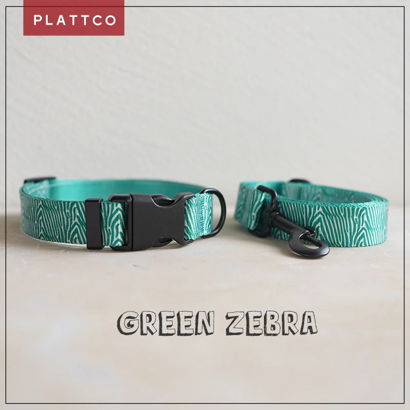 PLATTCO privado personalizado ZEBRA VERDE nylon collar para perro de mascota juego de correa ajustable perfecto para caminar todo tipo de perro 5 tamaños PDC333