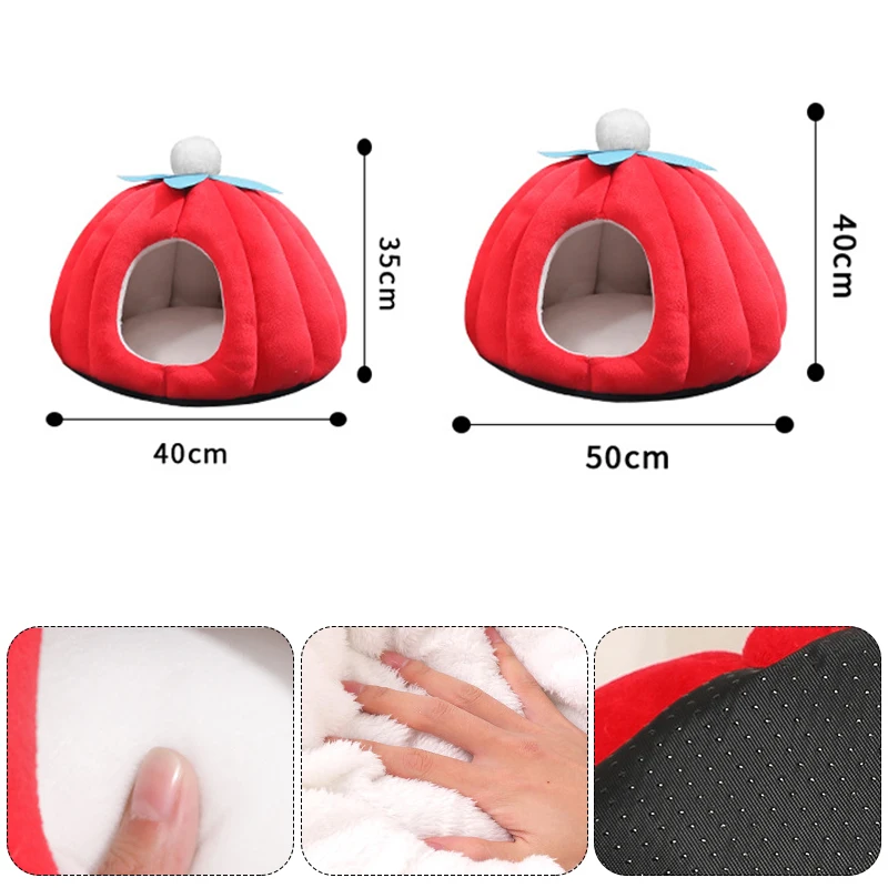 Casa de cama roja para gatos, nido de calabaza para mascotas, cueva para dormir, camas acogedoras para gatitos, tumbona, cojín, tienda de campaña para mascotas, Año Nuevo - imagen 4
