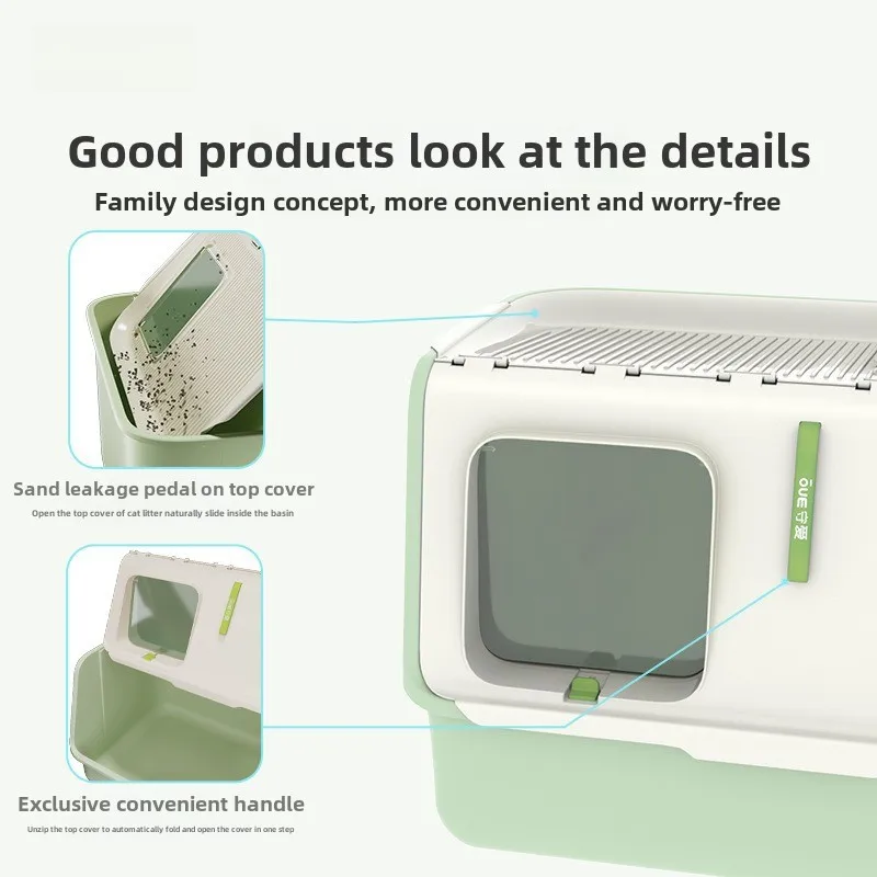 Inodoro grande cerrado para gatos, impermeable, extraíble, lavable, caja de arena para gatos, productos de limpieza para mascotas, accesorios, sartenes para gatos, suministros - imagen 3