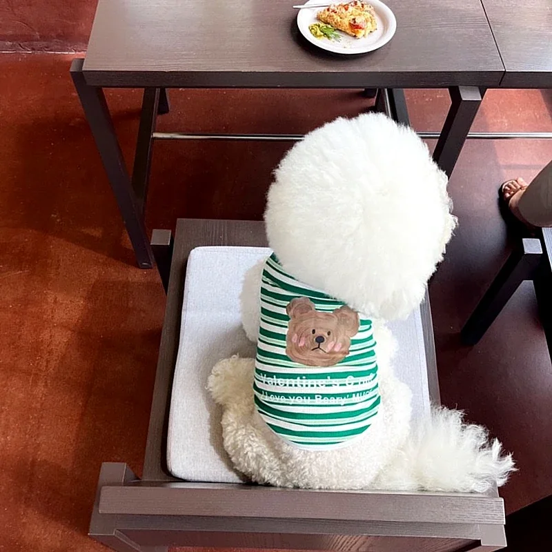 Adorable camisa de verano con diseño de oso a rayas para cachorros, chaleco para perros pequeños, ropa para gatos, traje de moda Bichon Teddy Chihuahua - imagen 4