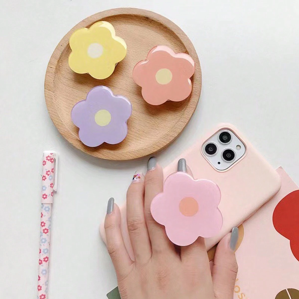 Soporte de Airbag para teléfono con forma de flor de Color caramelo acrílico, soporte perezoso plegable retráctil, soporte Universal para teléfono para iPhone y Samsung - imagen 5