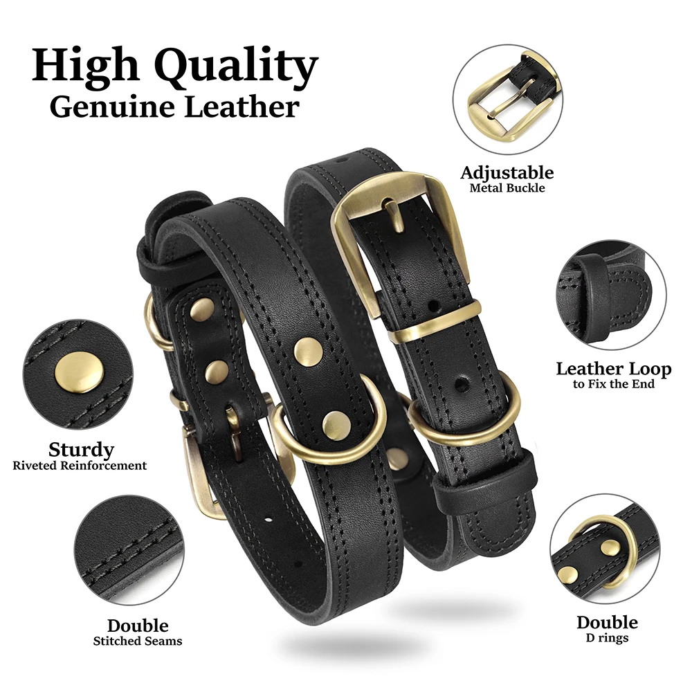 Collar de cuero ajustable para perros pequeños, medianos y grandes - imagen 2