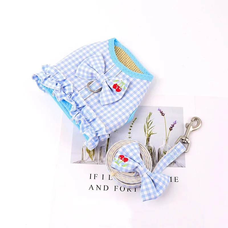 Falda con cuello de perro con lazo, bonito arnés para mascotas con correa para el pecho, cuerda de tracción, ropa para perros y gatos, chaleco con arnés, falda de vestido tutú de princesa