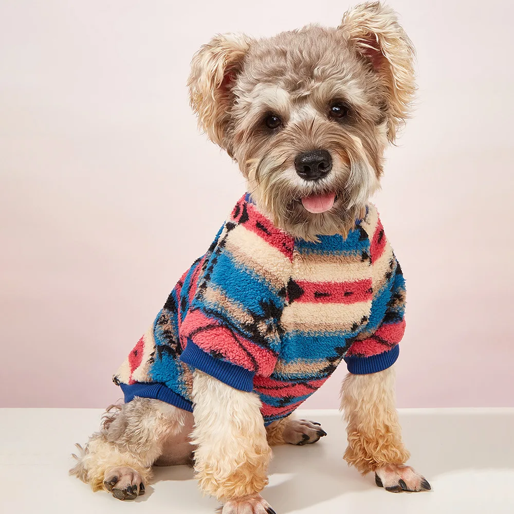 Ropa para perros y cachorros, suéteres de felpa a rayas con líneas bonitas, ropa para mascotas, ropa de moda para perros pequeños y medianos y gatos, otoño e invierno