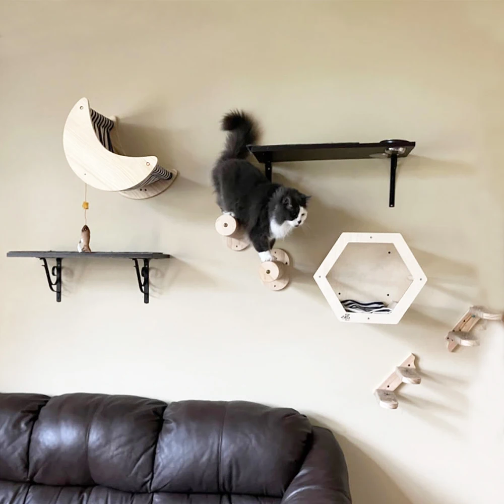 Marco de escalada para gatos de pared, plataforma, combinación de pedal de sisal, área de descanso curvada para gatos, juego de escalada para gatos, madera maciza preferida - imagen 3