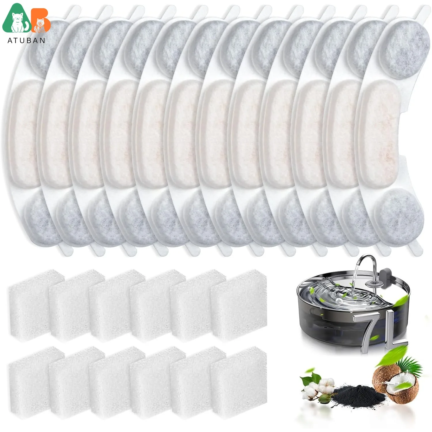 Filtros de repuesto para fuente de agua para perros de acero inoxidable smartoo, 7L/236oz, dispensador de cuencos de agua para perros grandes, filtros y esponjas