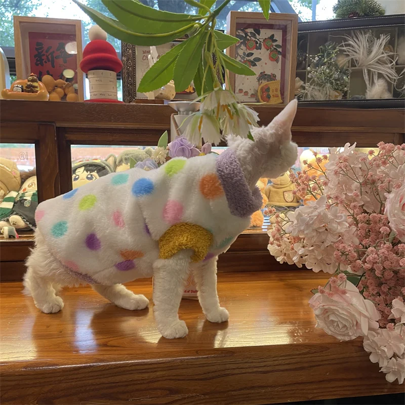 Chaleco grueso con lunares para Devon Rex en invierno, sudadera de lana cálida y cómoda para gato esfinge, disfraces de fiesta dulces para mascotas - imagen 3