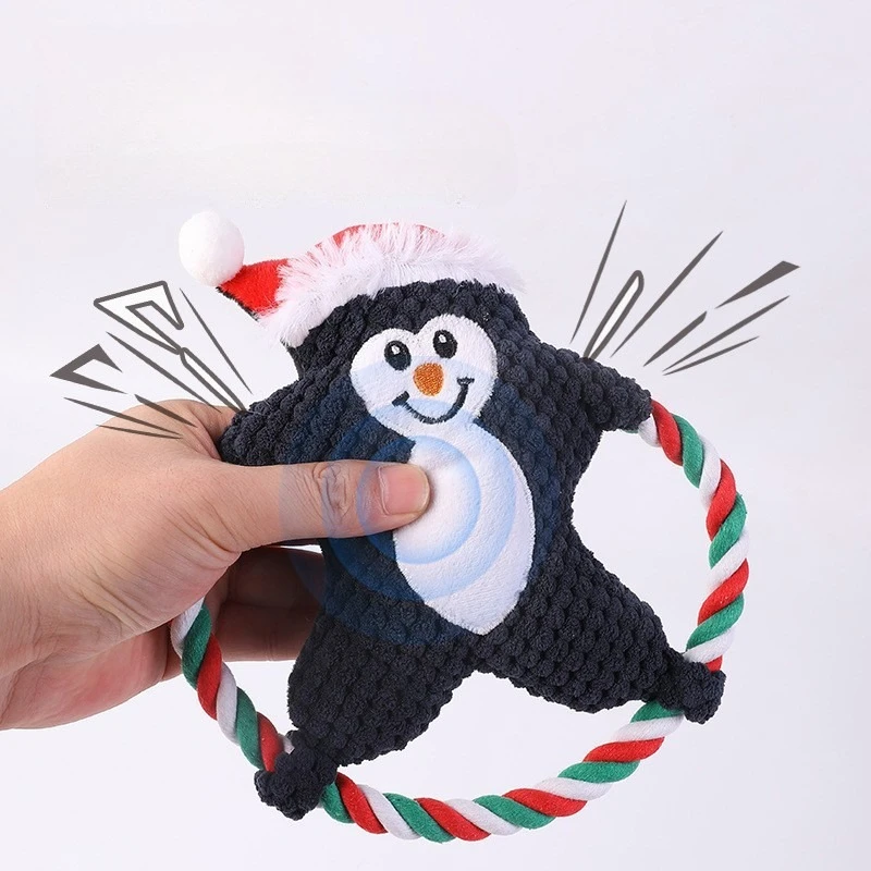 Lindo Animal Frisbee cuerda perro juguete lindo cachorro de peluche masticar mascota chirrido nudo juguete dibujos animados Navidad - imagen 4