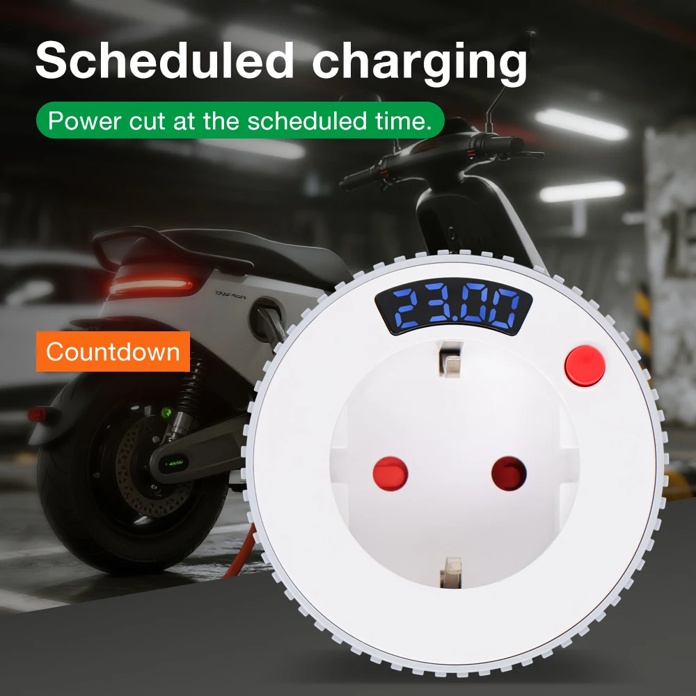 Enchufe inteligente WiFi, temporizador de cuenta atrás, pantalla LCD, interruptor de temporizador, ajuste giratorio, salida de cuenta atrás, 15 minutos-24h, 1min-23h59m - imagen 2