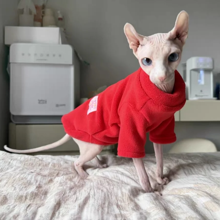 Abrigo polar para gato Sphynx en invierno, sudadera de dos patas para gatitos, pijama suave y dulce para gato sin pelo, suéter Devon Rex - imagen 5