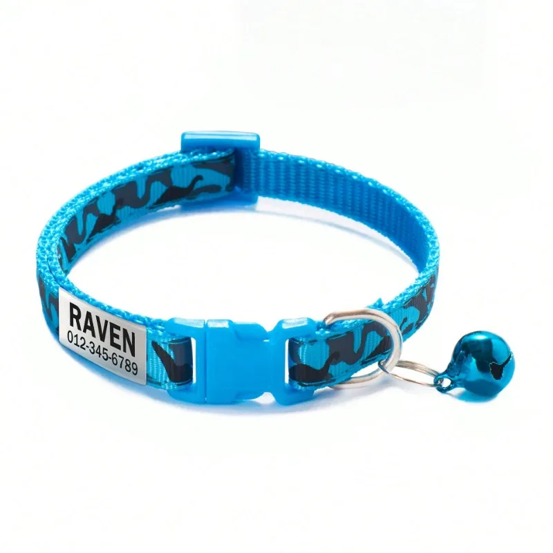 Collar de gato personalizado, collares de camuflaje para cachorros y gatitos, collar con etiqueta de identificación con nombre de gato personalizado con campana, regalo para perros pequeños y gatos - imagen 3