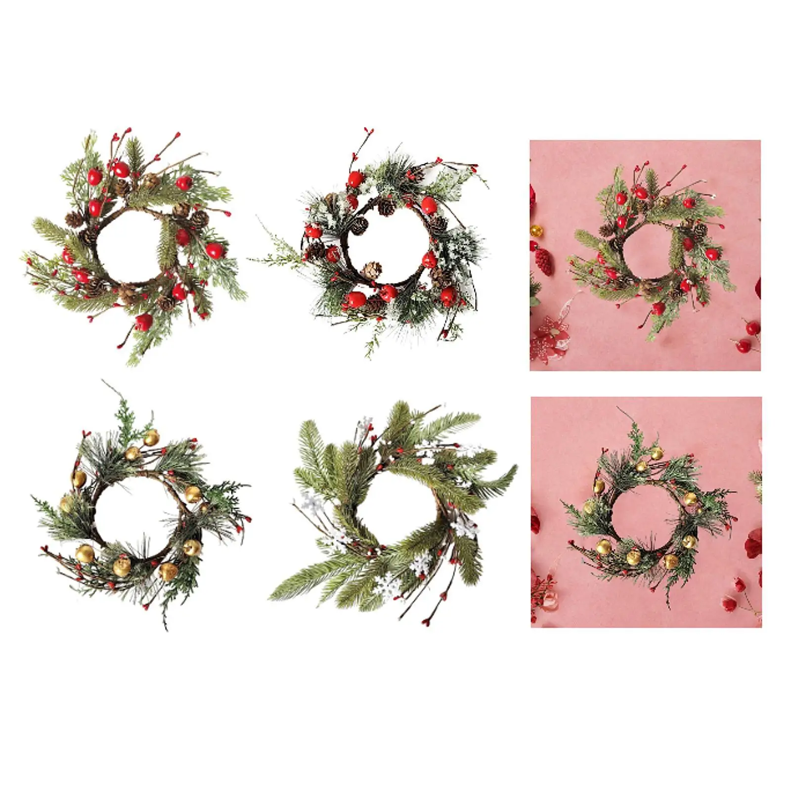 Christmas Candle Ring Wreath Table Centerpiece Candle Holder Xmas Wreath Cabinet Wreath for Window Home Decor Wedding Party
