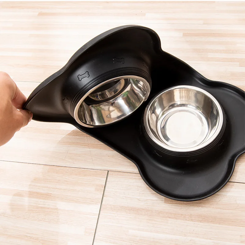Cuenco doble antideslizante para perros con estera de silicona, alimentador de comida y agua duradero de acero inoxidable, cuencos para beber para perros y gatos - imagen 4