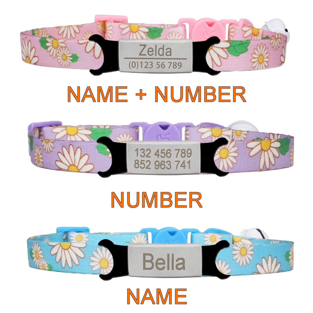 Collar de gato con identificación personalizada, Margarita personalizada, flor, seguridad ajustable, colgante de gatito bonito para mascotas, suministros para mascotas - imagen 2