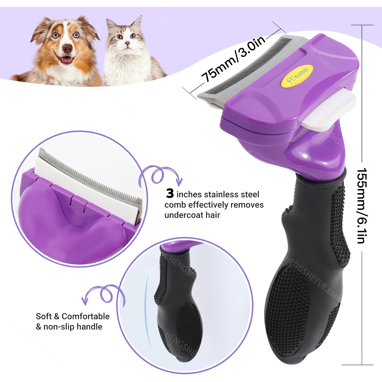 Herramienta de deshedding con cepillo para el cuidado de mascotas, reduce eficazmente el desprendimiento hasta un 90% para pelo corto, medio y largo, cepillo para perros