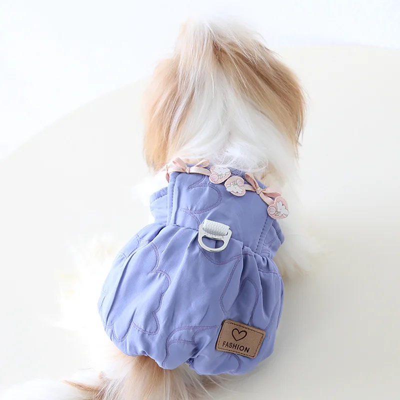 Otoño e Invierno nuevo amor conejo calabaza falda de tracción ropa para perros y gatos ropa para mascotas falda de burbujas con correa ropa para cachorros - imagen 3