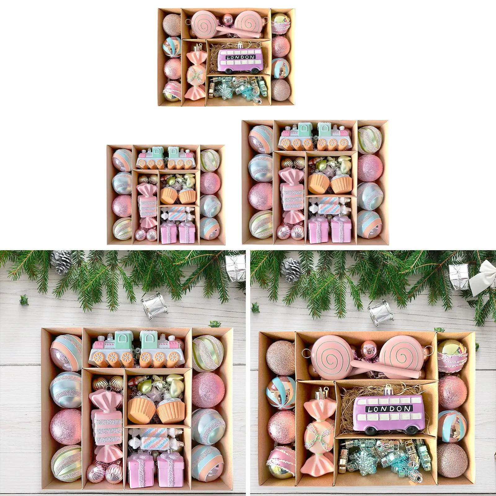 Juego de colgantes de bolas de Navidad, surtido de accesorios decorativos inastillables, decoración de Navidad para bodas, ligero