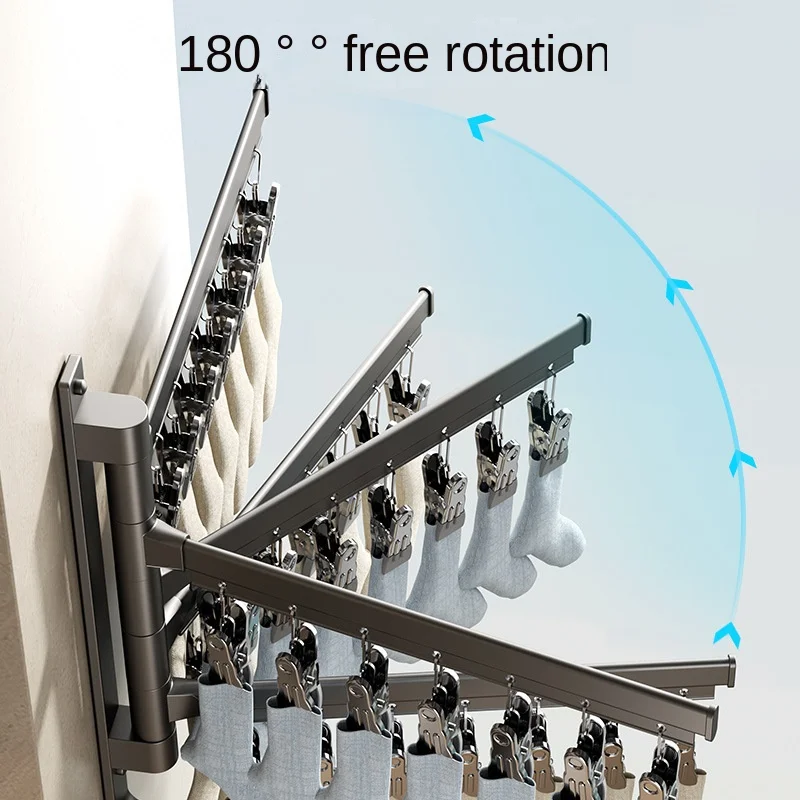 Ganchos de pared para baño, estante de secado de calcetines plegable y giratorio, balcón, ropa interior para el hogar, ganchos multifuncionales, barra de toalla, colgador - imagen 3
