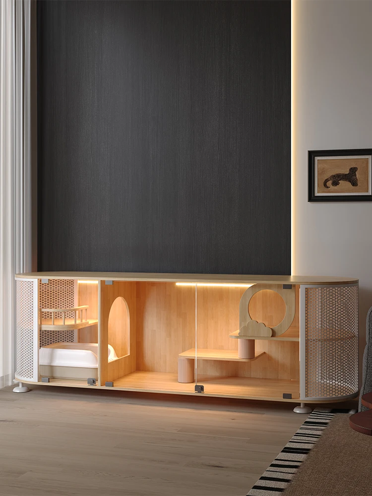 Armario de lujo de alta gama para mascotas y Tv, casa de madera maciza para gatos, jaula para gatos, malla transpirable de acero inoxidable, casa para mascotas pequeñas - imagen 2