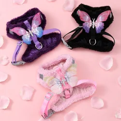 Bejirog-arnés de gato medio con decoración de mariposa, conjunto de correa de arnés para gato pequeño y cálido para invierno, accesorios de correa para perro suave y bonito