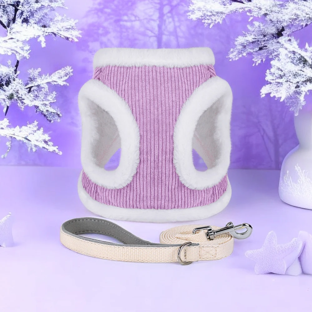 Conjunto de correas y arnés para perros cálidos, arneses suaves para cachorros con piel para caminar para mascotas, chaleco ajustable para perros pequeños y medianos, Chihuahua - imagen 3
