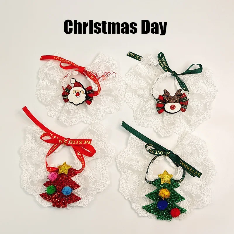 Lindo regalo de Navidad para mascotas, Collar de encaje para Gato, decoración, babero para perro, toalla, árbol de Navidad, collares de Papá Noel, accesorios para perros