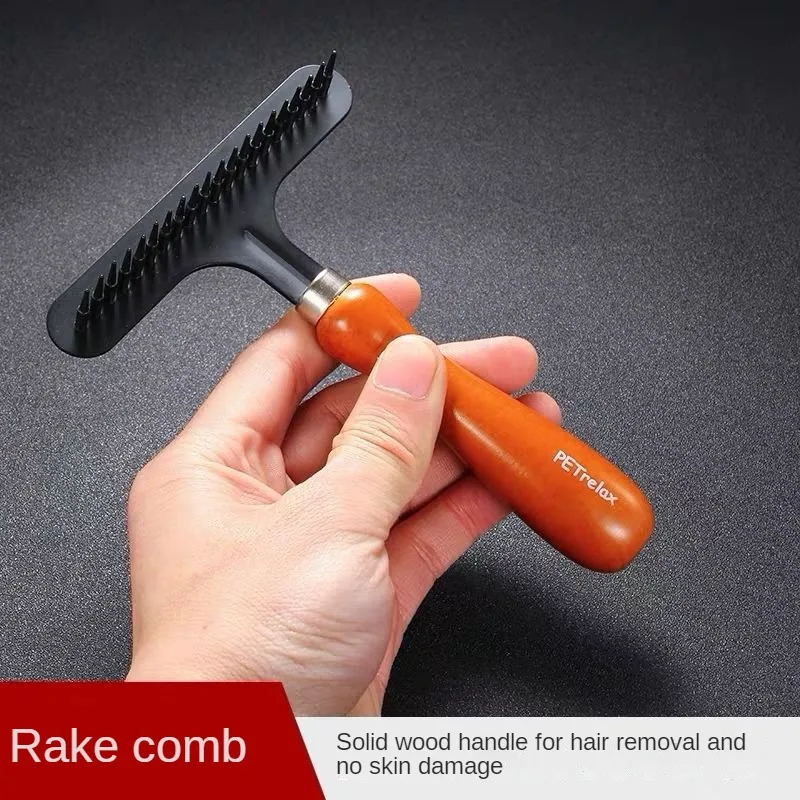 Herramienta de deshedding de madera de pelo largo y corto para mascotas, rastrillo de pelo de perro, herramienta de deshedding para perros y gatos, rastrillo de aseo para mascotas - imagen 4