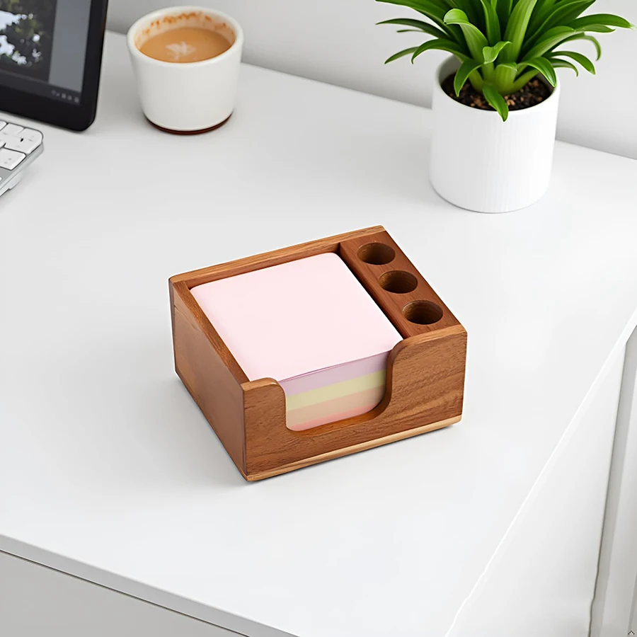 Organizador de Escritorio de Madera con 3 Portaplumas y Porta Notas - imagen 3