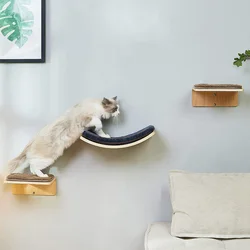 Estantes de madera para gatos montados en la pared, muebles de escalada de madera con cojín suave, percha para gatos para descansar, jugar y aventuras en interiores