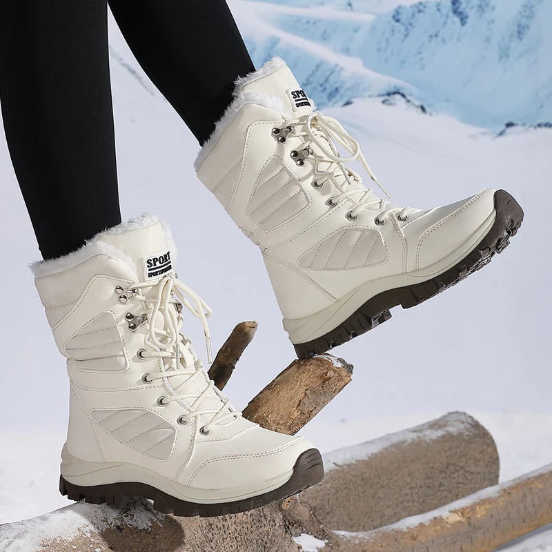 Botas de nieve a la moda para mujer, diseño de Color sólido, punta redonda, capa exterior de fibra ultrafina, forro de tela, suela de goma - imagen 2