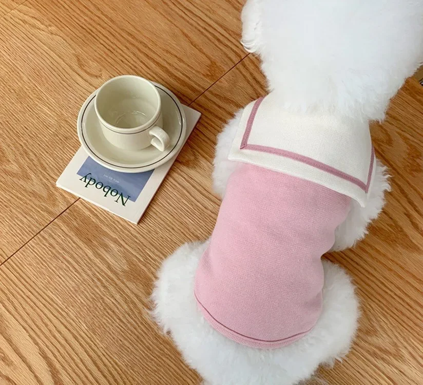 Chaleco de cuello azul marino para Mascotas, ropa de perro de dibujos animados, disfraz de gato, Labrador fino, bonito, azul oscuro, para niño y niña - imagen 2