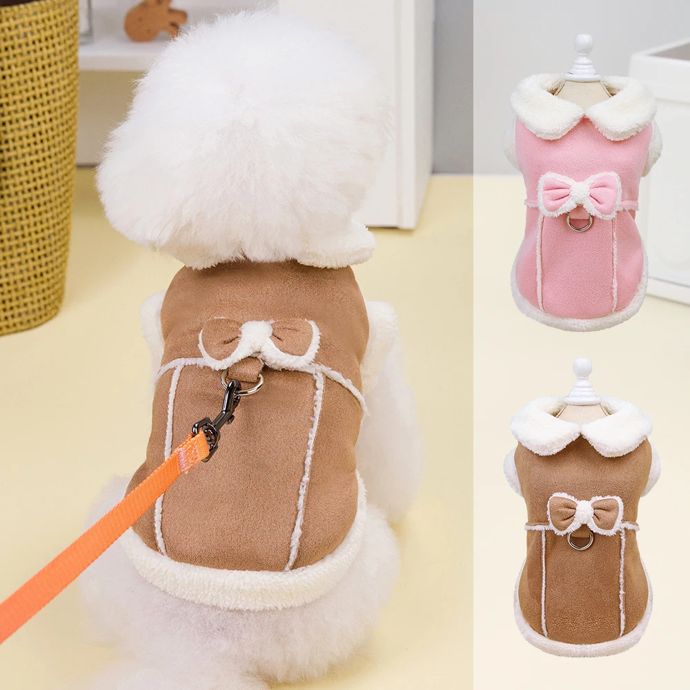 Ropa de invierno para perros, chaqueta para perros, abrigo bonito para cachorros, ropa con lazo, traje cálido de piel para mascotas, suave para perros pequeños y medianos, Chihuahua
