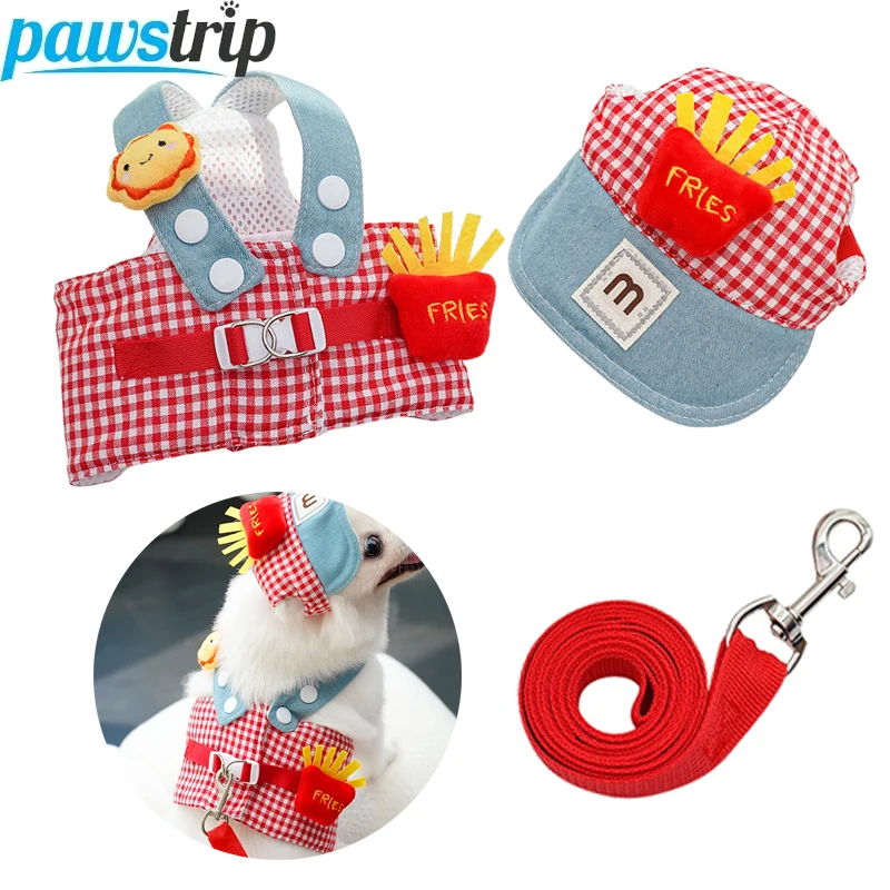 3 unids/set arnés para perro correa ajustable para cachorro con sombrero correa para el pecho para perro lindo correa de plomo Teddy Yorkshire suministros para mascotas