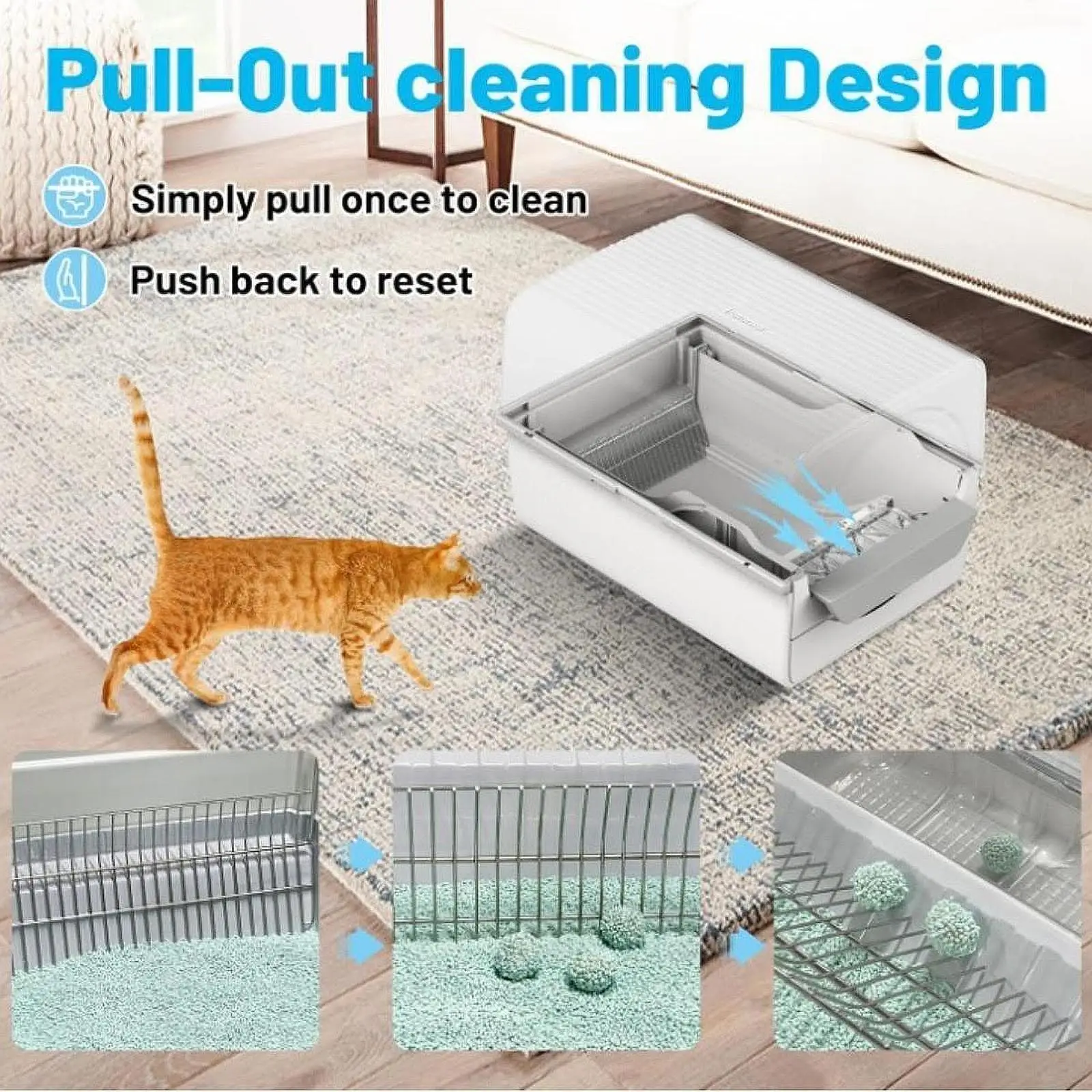 Self Cleaning Cat Litter Box Kitty Litter Box Covered Litter Tray for Multiple Cats for Pets