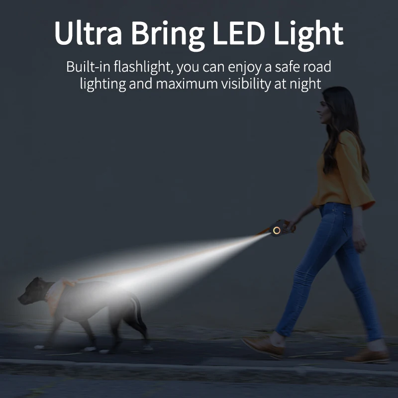 ROJECO 5M correa retráctil automática para perro LED luminosa correas de luz de moda para perro cachorro mascota Flexi caminar corriendo plomo - imagen 3