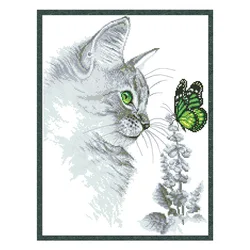 Kit punto cruz gato y mariposa – lienzo para bordado DIY