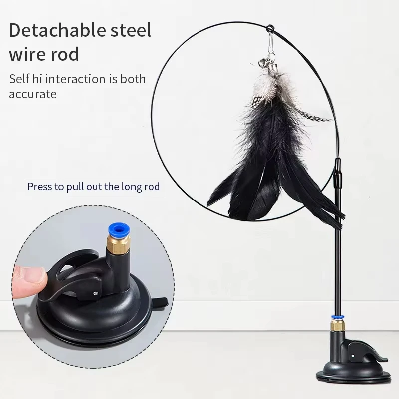 Juguete para gatos, palo de rompecabezas para gatos, varita de plumas, juguete interactivo, reemplazos de plumas desmontables, varilla extendida, ventosa, accesorios para gatos - imagen 2