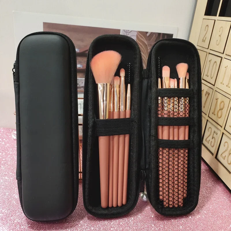 Estuche impermeable negro doble cremallera para brochas maquillaje viaje - imagen 2