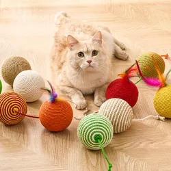 Bola de sisal con chirrido para gatos – Juguete interactivo resistente